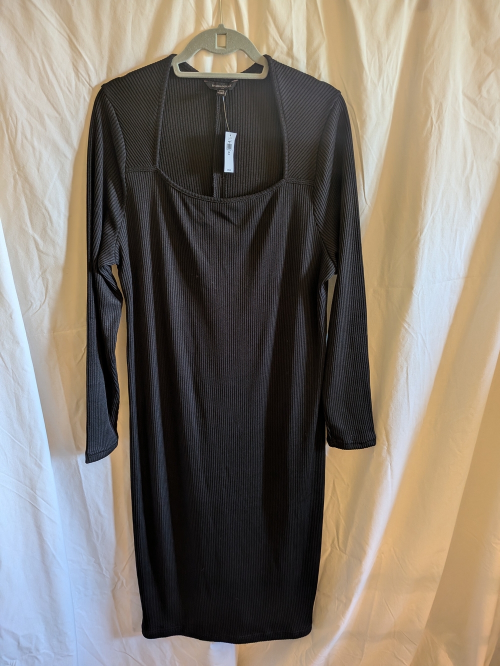 Banana Republic Black Ribbed Long-Sleeve Square Neck Dress